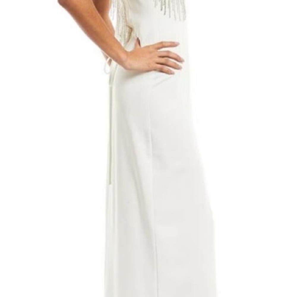 GB X MARK ZUNINO JEWELED FRINGE FRONT SLIT GOWN. - Picture 4 of 11